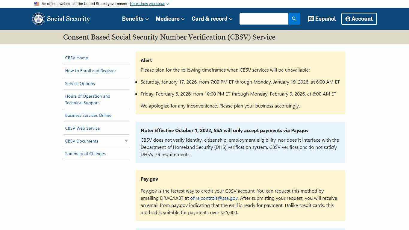 Consent Based Social Security Number Verification (CBSV) Service